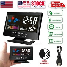 LED Digital Alarm Clock Snooze Calendar Thermometer Hygrometer Weather Display