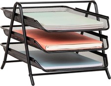 3-Tier Paper Tray Desktop Organizer File Storage Workspace Office Metal Mesh