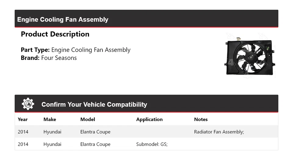 For 2014 Hyundai Elantra Coupe Engine Cooling Fan Assembly 4 Seasons - Image 2 of 4