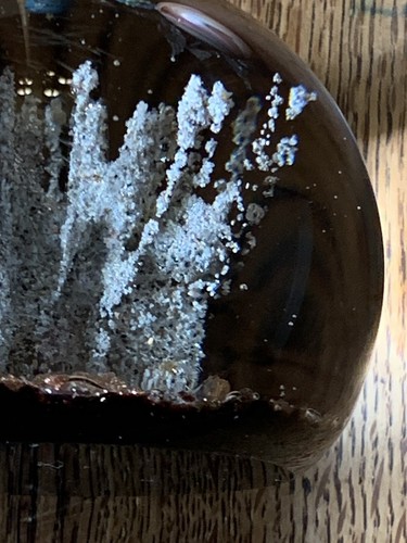 Vtg Glass Paperweight controlled bubble 3” gold stone burst black base chip edge - Picture 6 of 10