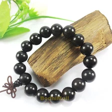 Buddha Buddhist Mantra Prayer Black Ebony Beads 12mm Wood Bracelet