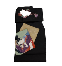 Japanese Kimono/Antique/Nagoya Obi/Black/UKIYOE
