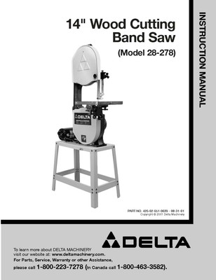 Delta 28 278 14 Wood Cutting Band Saw Instruction Manual Ebay