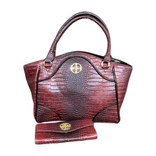 Stauer Avalon Satchel Crocodile Embossed Handbag With Matching Wallet
