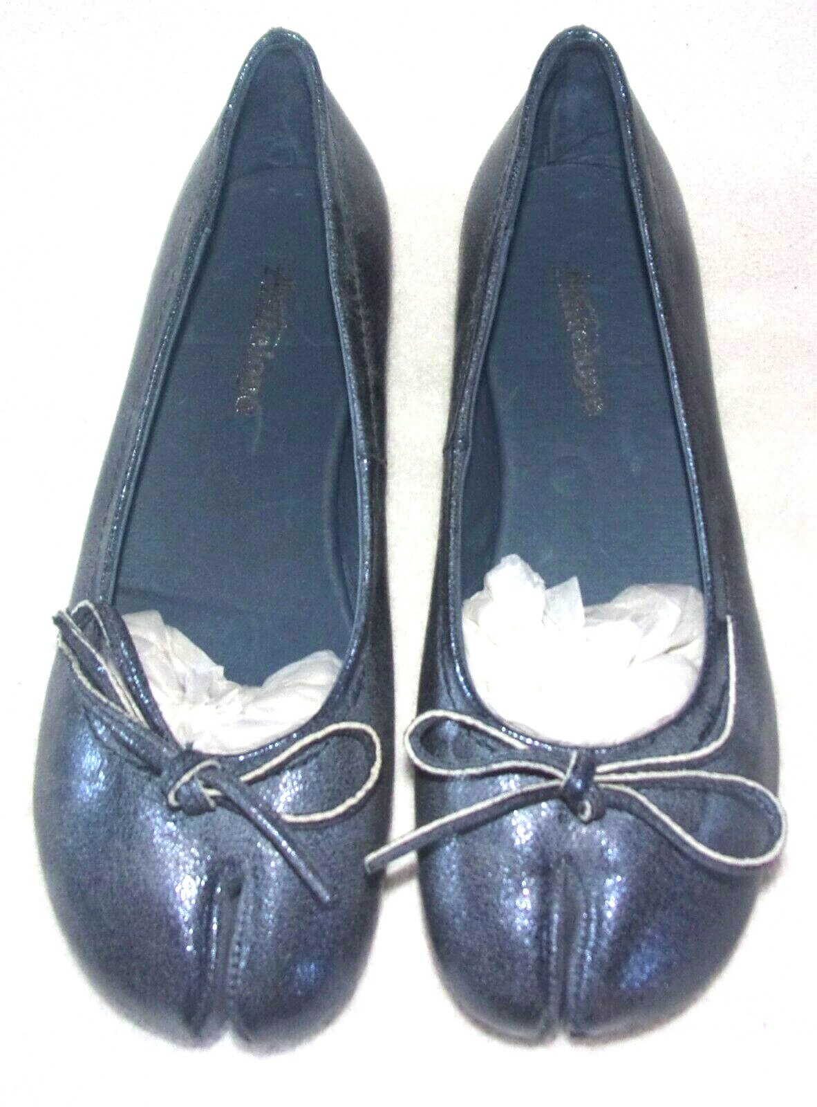 NIB ANTELOPE BLUE METALLIC SLIT BALLET DISTRESSED LEATHER BOW FLAT EU 39, 8 M