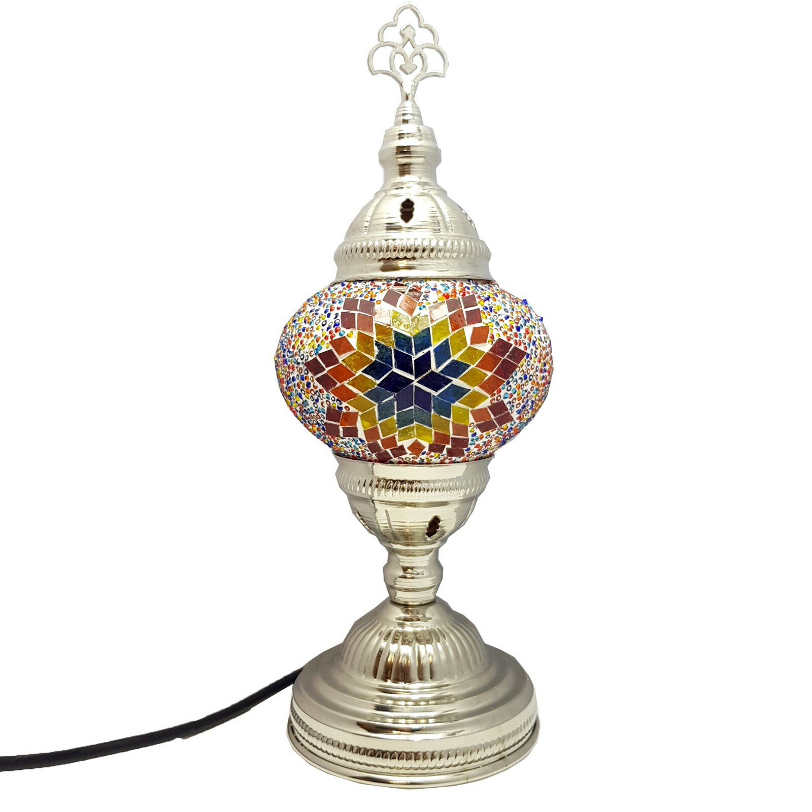 SILVER MOSAIC TABLE LAMP GLOBE HANDMADE GLASS MOROCCAN TURKISH HOME ...