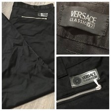 Versace Jean Classic Designer Italy Black Satin Poly Cotton Blend Pants Sz 46
