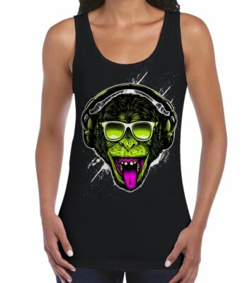 Funky Monkey DJ Damen Trägershirt Tank Top - Rave Clubbing Funk T-Shirt
