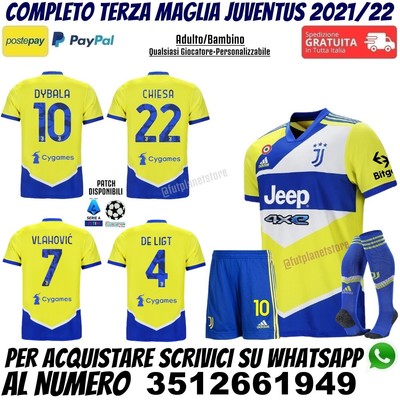 Terza Maglia Juventus 2021 2022 Juve Gialla De Ligt Vlahovic Dybala Chiesa  Blu | eBay