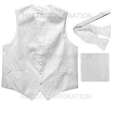 New Men's Vesuvio Napoli Paisley Tuxedo Vest Self-tie Bowtie set party White