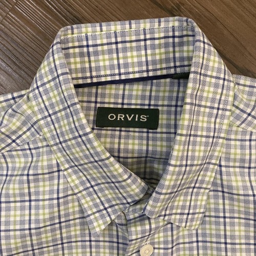 Orvis Button Down Shirt Mens Medium Blue Plaid Long Sleeve Cotton - Picture 2 of 11