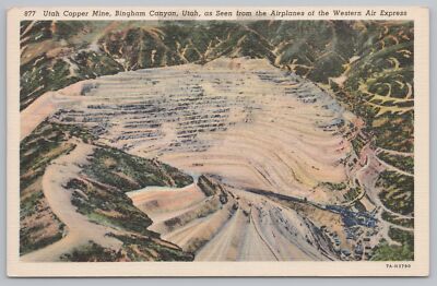 Linen~Air View Utah Copper Mine In Bingham Canyon Utah~Vintage Postcard