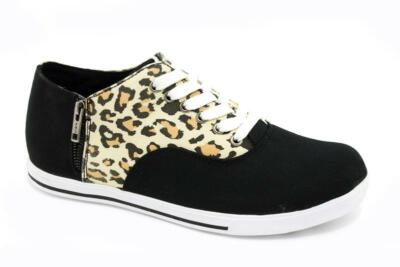 T.U.K. A8116L TUK 6-Eye & Zip Sneaker Black Leopard Canvas