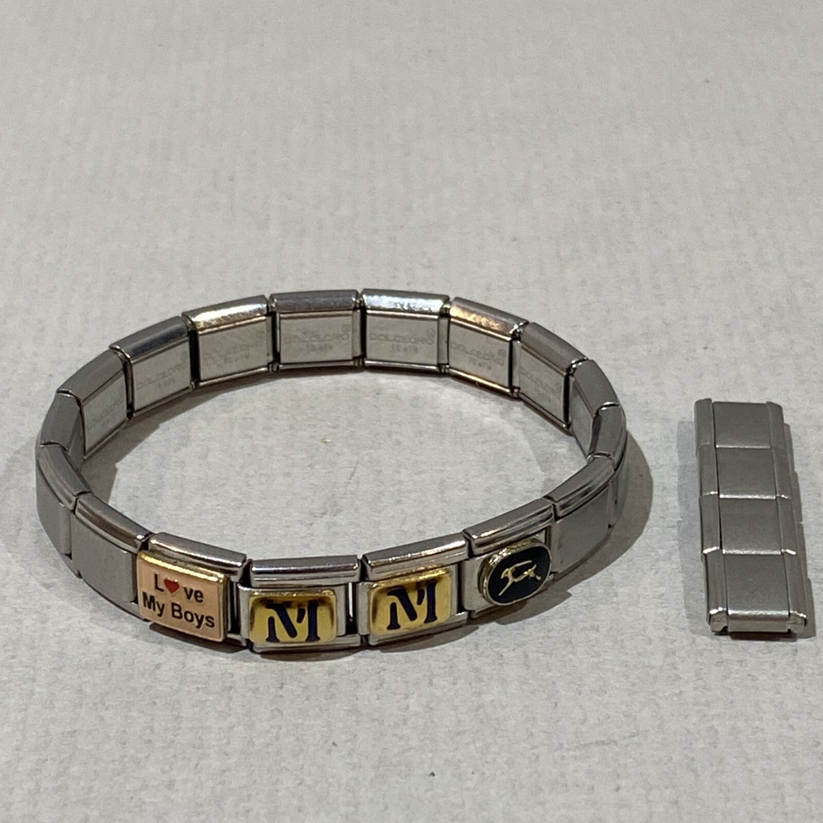 Italian Dolceoro Link & D'linQ Stainless Stretch Charm Bracelet
