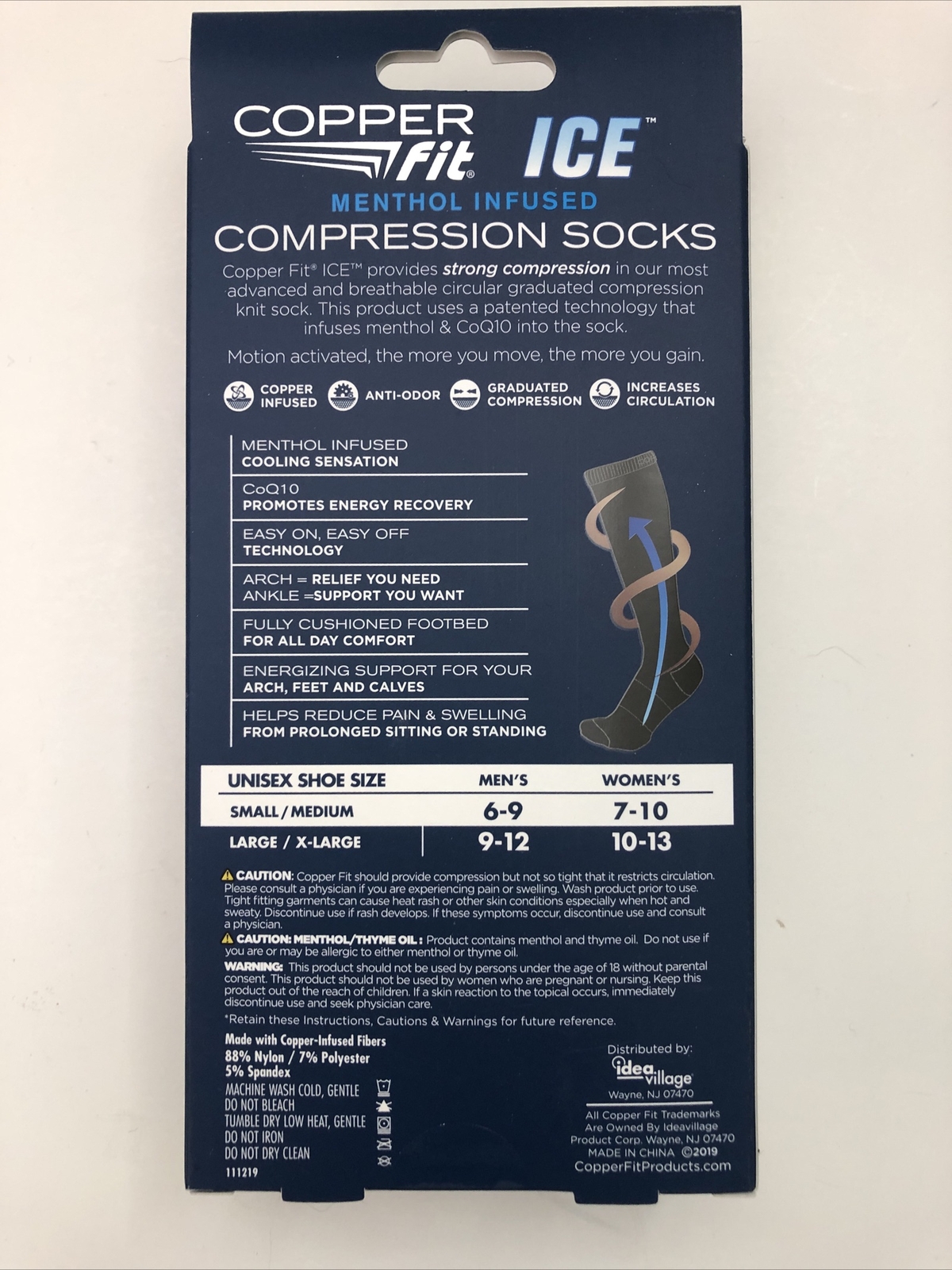 Copper Fit Ice Menthol Infused Compression Socks Black S/M Unisex eBay