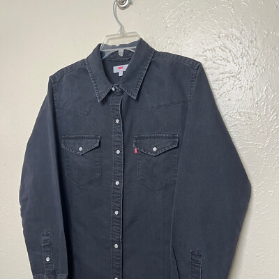 Levis Dress Womens L Black Denim Snap Shirt Western