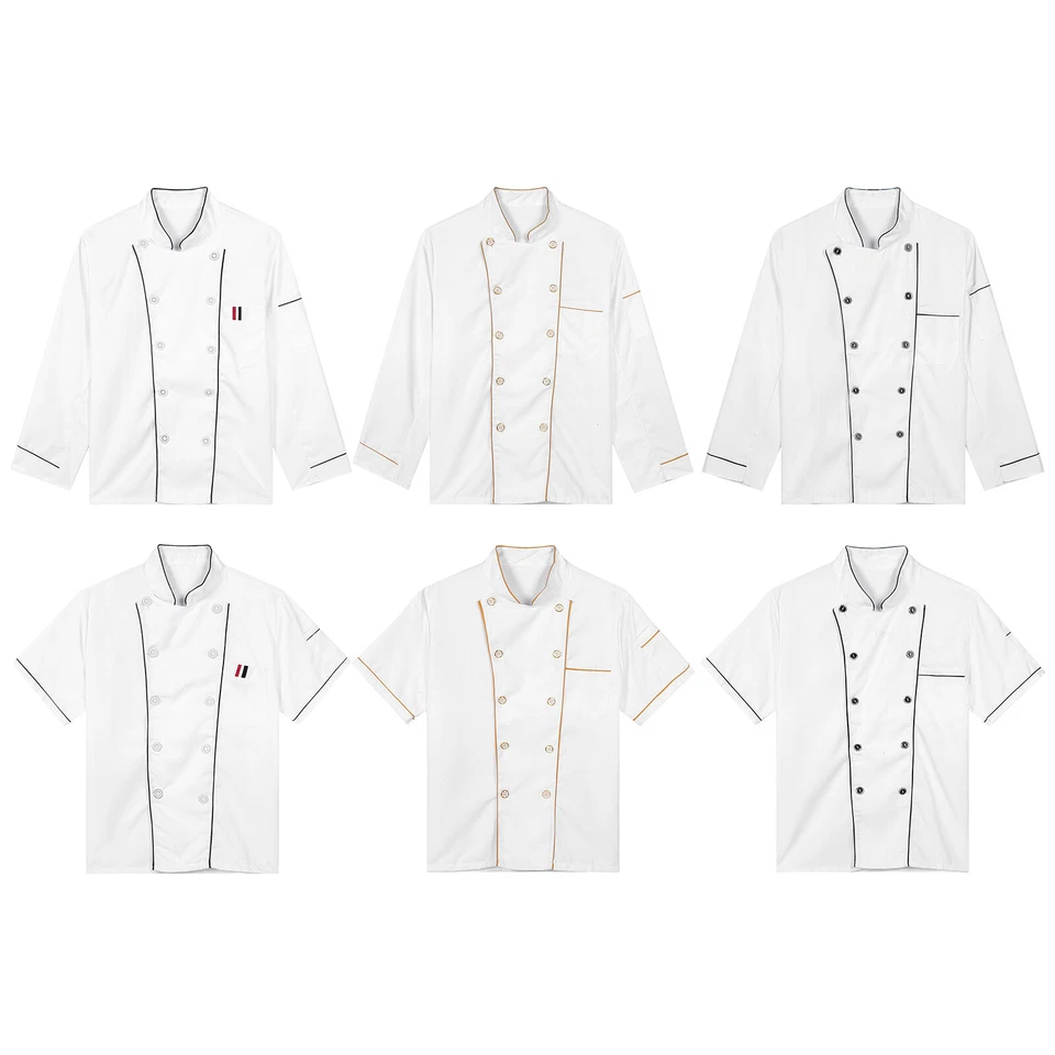 Mens Womens Chef Coat Short/Long Sleeve Jacket Kitchen Cooking Work Uniform Tops - Image 4 of 4