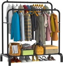 Heavy Duty Double Clothes Rail Hanging Rack Garment Display Stand Shoes Storage