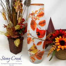 Stony Creek Decorative Lighted Glass Cardinal Pair Fall Aspen 16" Vase BCA21