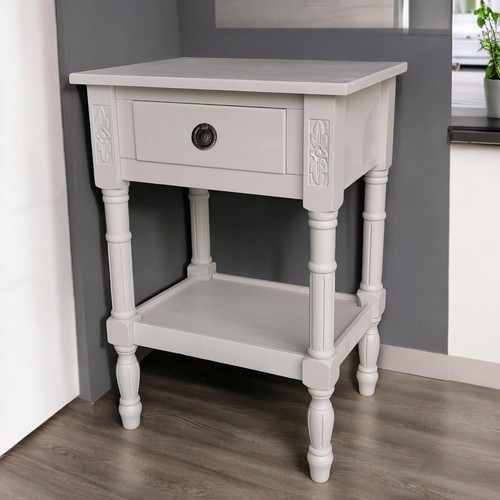 Moonstruck Grey Wooden Bedside Table – 1 Drawer & Shelf, 50cm Art Deco Storage - Picture 3 of 10