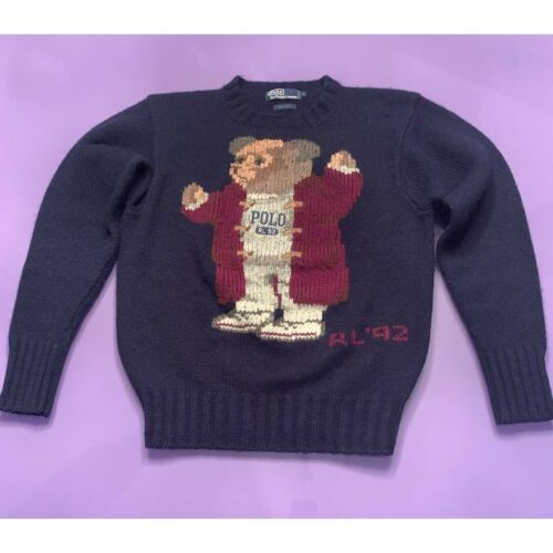 Ralph Lauren Polo Grandpa Bear Sweater VTG 92 Navy Wool S Very Rare As Is  Relic | eBay