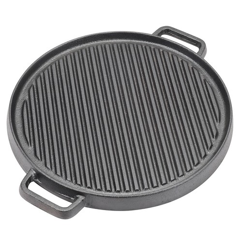 Cast iron Round Skillet Griddle Baking Tray DoubleSided BBQ Steak
