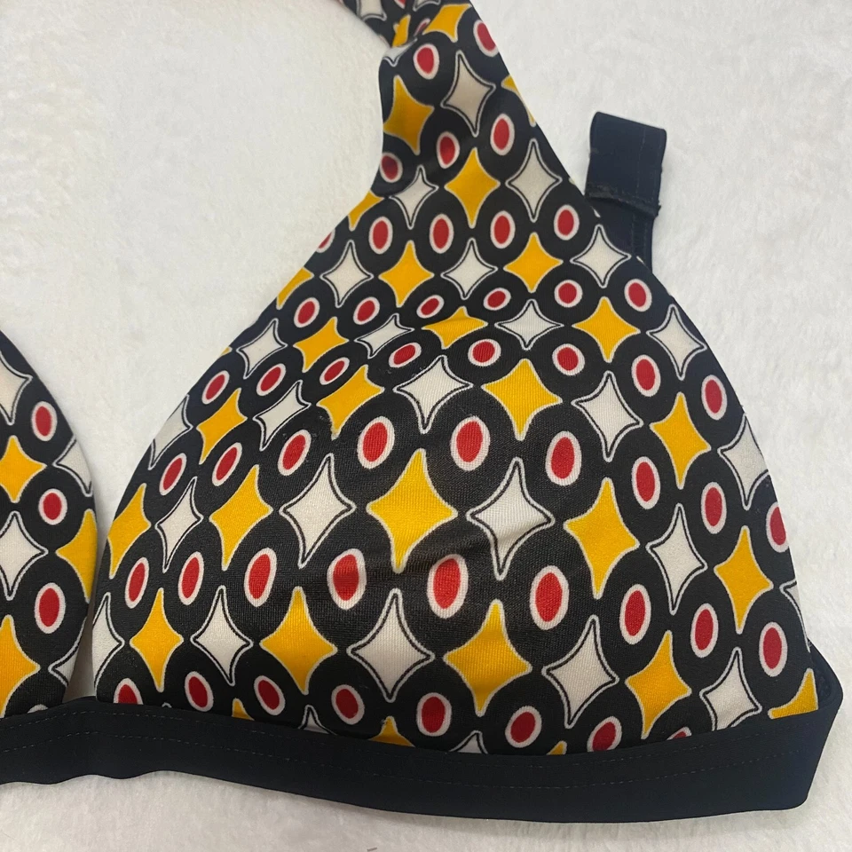 Top de bikini halter Victoria's Secret 34A amarillo negro rojo traje de baño geométrico atado Foto 2 de 4