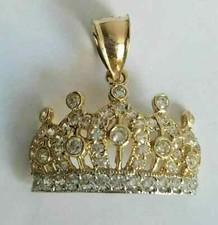 2Ct Round Diamonds Crown Pendant Charm 14K Yellow Gold Finish