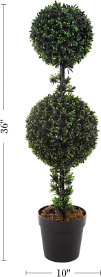 Pianta Artificiale Pure Garden Podocarpus A Doppia Sfera Topiaria - 91 Cm Con Vaso - Per Interni Ed Esterni