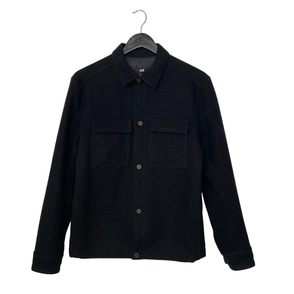 H&M Wool Blend Lined Two Pocket Overshirt Jacket Size S Black