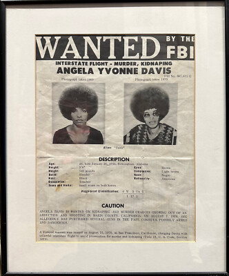 Original 1970 Angela Davis FBI Wanted Poster Black Panther Framed