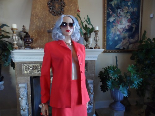 Istante Vesace Red Wool Skirt-Jacket Suit Size IT 40- US 4 - Picture 4 of 24