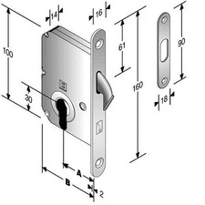 Serratura Bonaiti a gancio per porte scorrevoli - versione cilindro -bordo tondo