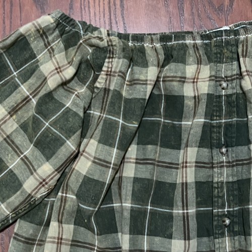 Urban Renewal Boho Womens Off Shoulder Plaid Flannel 3/4 Sleeve Swing Top Sz M/L