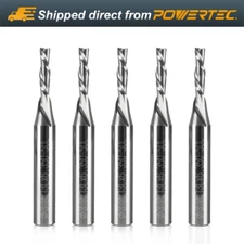 POWERTEC Spiral Router Bit, Down Cut, 1/8 Inch Cutting Diameter, 1/4" Shank 5PK