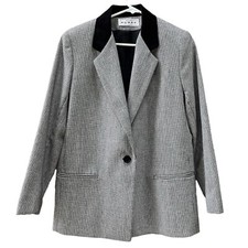 Dumas Vintage Houndstooth Blazer Jacket Black White Velvet Collar Womens 6P