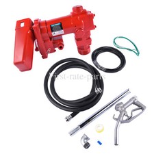 12V 15 GPM Fuel Transfer Pump with Discharge Hose  Manual Nozzle Kit Red