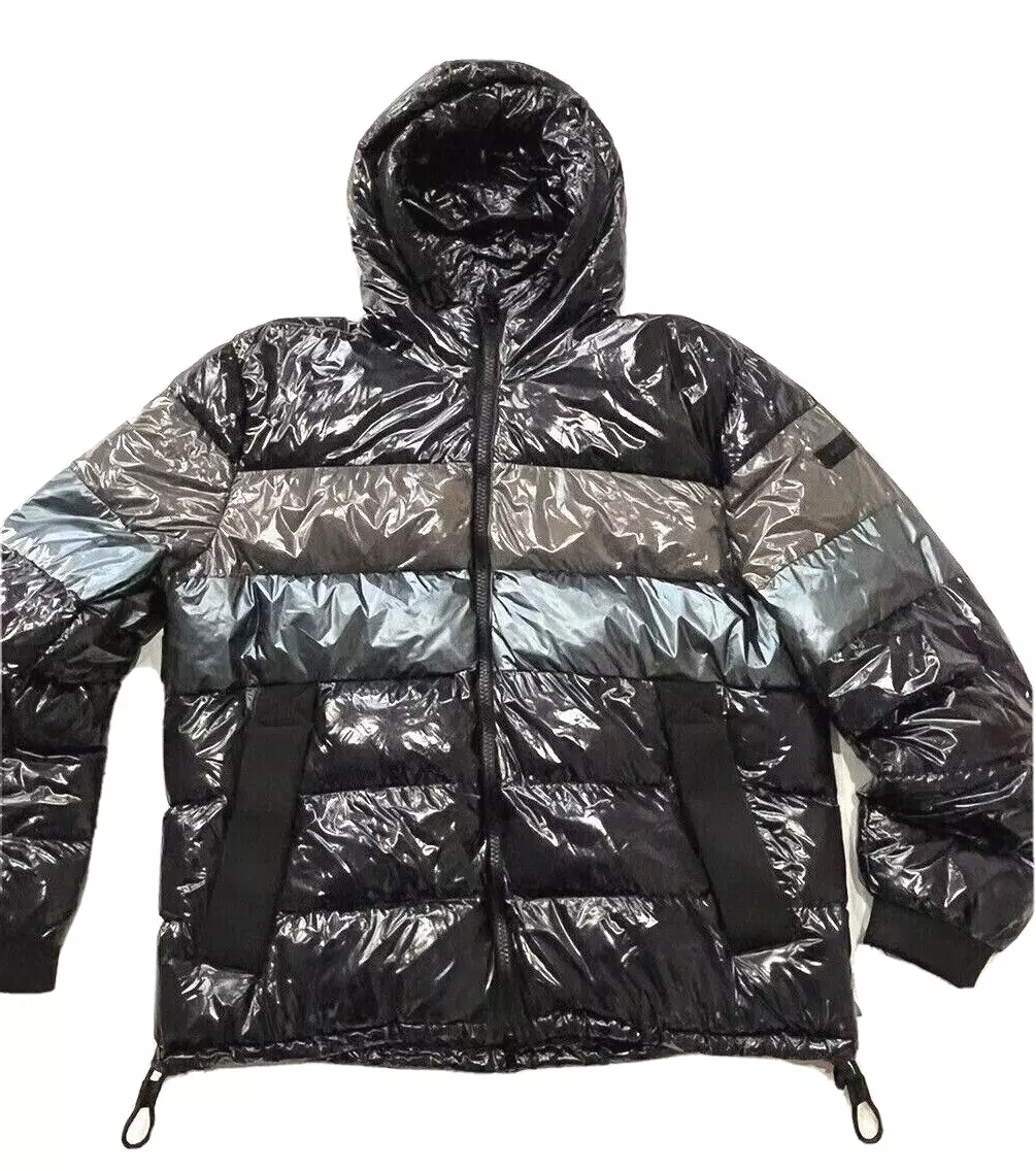 Black Shiny Puffer Jacket Mens with Hood