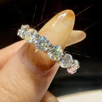 0.70ct Half Eternity Round Moissanite 925 Silver Stack Band Ring size 5-9