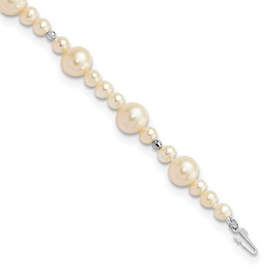 14 Karat Weißgold 5-9 mm weiße fast runde Süßwasserperlen Perlen Armband 7,5 Zoll