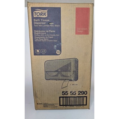 TORK 55 55 290 Bath Tissue Dispenser Twin Mini Jumbo Roll, Black T2, Elevation