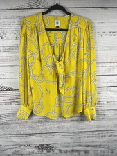 Cabi Blouse Womens Medium Yellow Nautical Rope Anchor Print Long Sleeve Top
