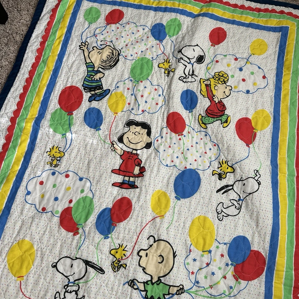 Manta bebé vintage Peanuts Snoopy globos nubes edredón Charlie marrón 34x42 80 Foto 4 de 4