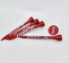 Set of 4 Coca-Cola Red Wood Golf Tees & 1 Ball Marker Coca Cola Wooden Unused