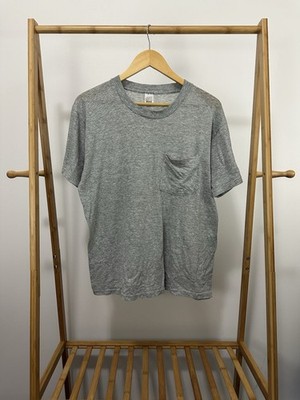 VTG Fruit Of The Loom Paper Thin Burnout Worn WIP Selvedge Pocket Gray T-Shirt L