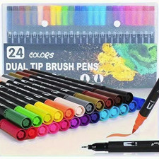 24pcs Double-Ended Watercolor Markers Art Drawing Craft Set Gift - NEW