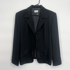 Vintage 90s 100 Wool DKNY Women Blazer Hand Beaded