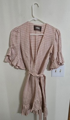 Pre-loved REFORMATION Women's Kelsey Linen Gingham Wrap Dess Pink Sz S