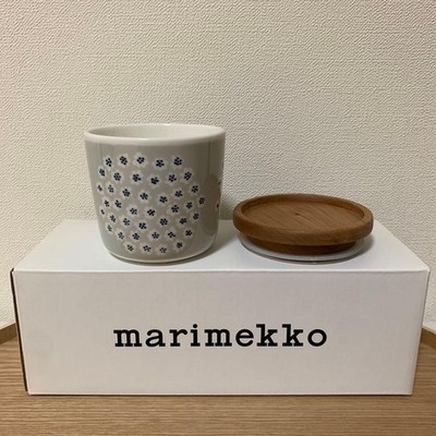 Marimekko Pucetti Gray Latte Mug Coffee Cup 1 Piece Wooden Lid