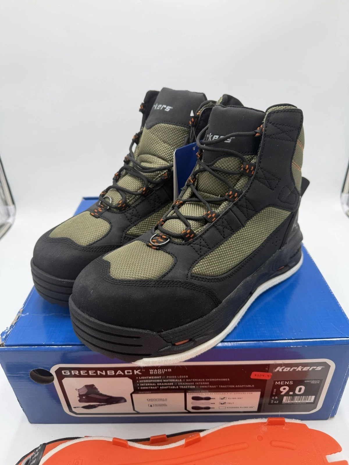 Korkers Greenback Wading Boots Kling-On And Felt Soles Men’s Size 9 New